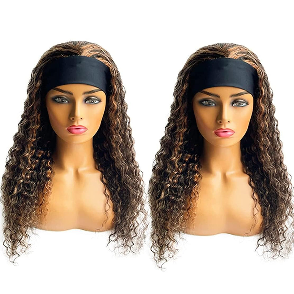 Human Hair Headband Wigs 14 Inch Deep Wave Curly Human Hair Wigs for Women Glueless Perruque femme cheveux humain naturel Brazilian Virgin Real Natural Black Hair Headband Wig