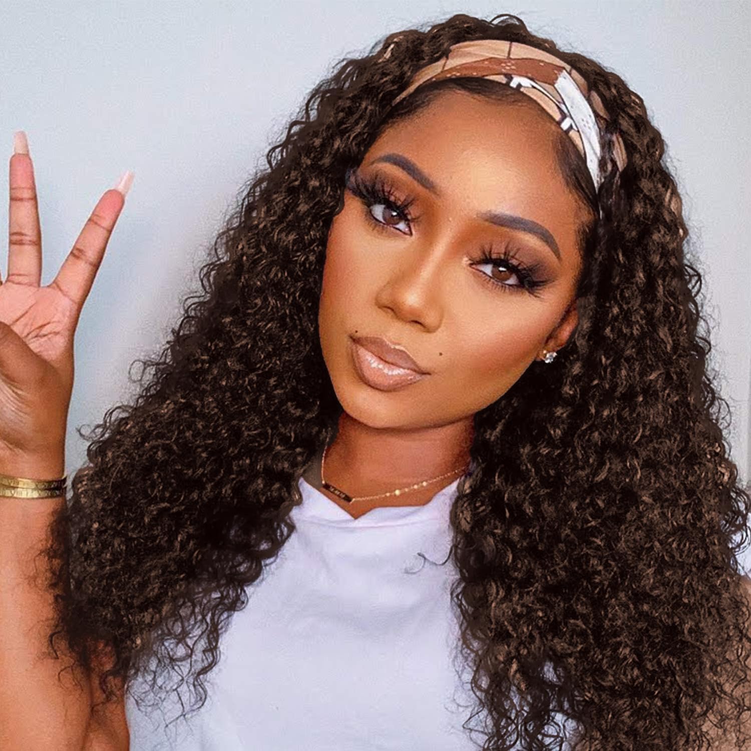 Human Hair Headband Wigs 14 Inch Deep Wave Curly Human Hair Wigs for Women Glueless Perruque femme cheveux humain naturel Brazilian Virgin Real Natural Black Hair Headband Wig