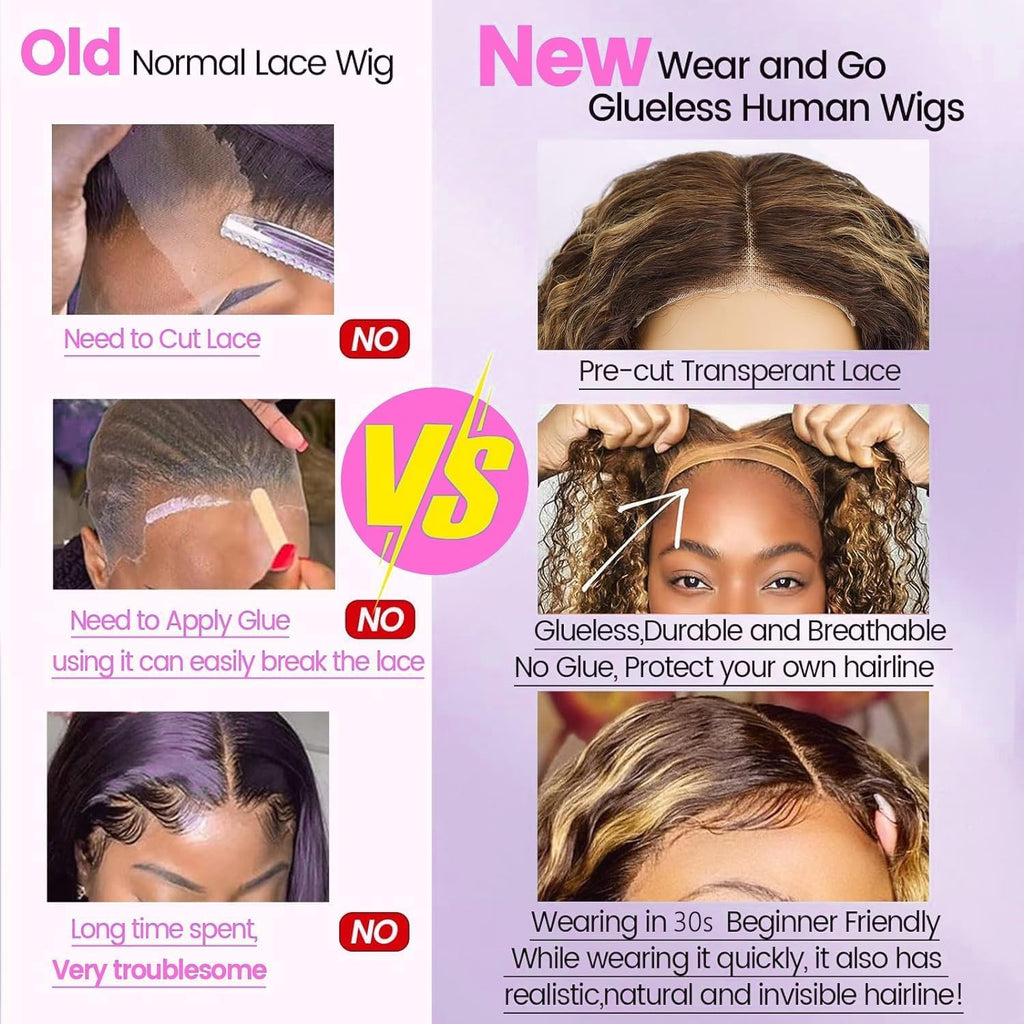 Wear and Go Glueless Wigs Human Hair Pre Plucked Pre Cut Deep Wave Curly Bob Wig Lace Front Wigs for Black Women Human Hair 180% Density 4x4 Lace Closure Glueless Bob Wigs Human Hair 10 Inch