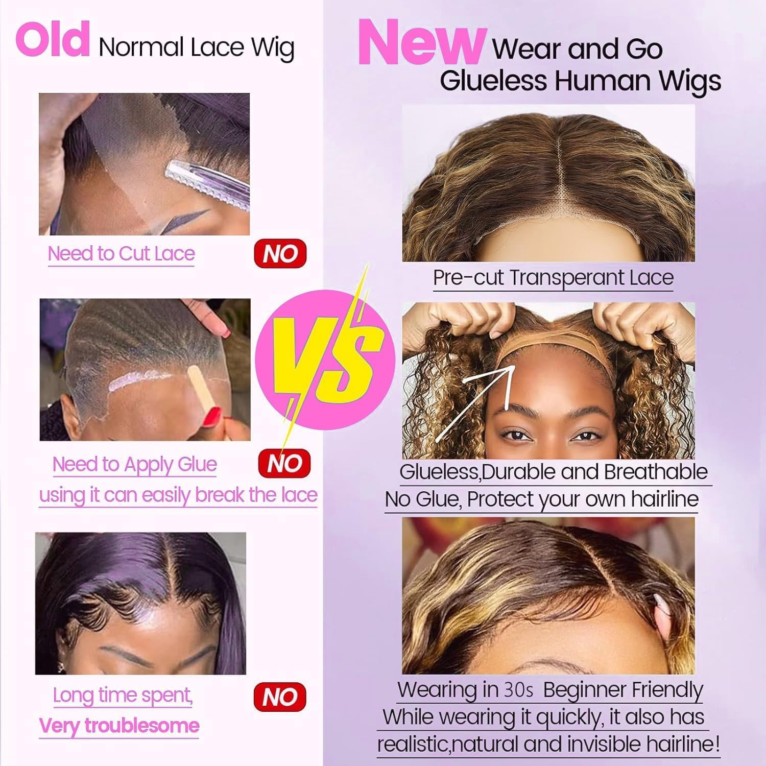 Wear and Go Glueless Wigs Human Hair Pre Plucked Pre Cut Deep Wave Curly Bob Wig Lace Front Wigs for Black Women Human Hair 180% Density 4x4 Lace Closure Glueless Bob Wigs Human Hair 10 Inch