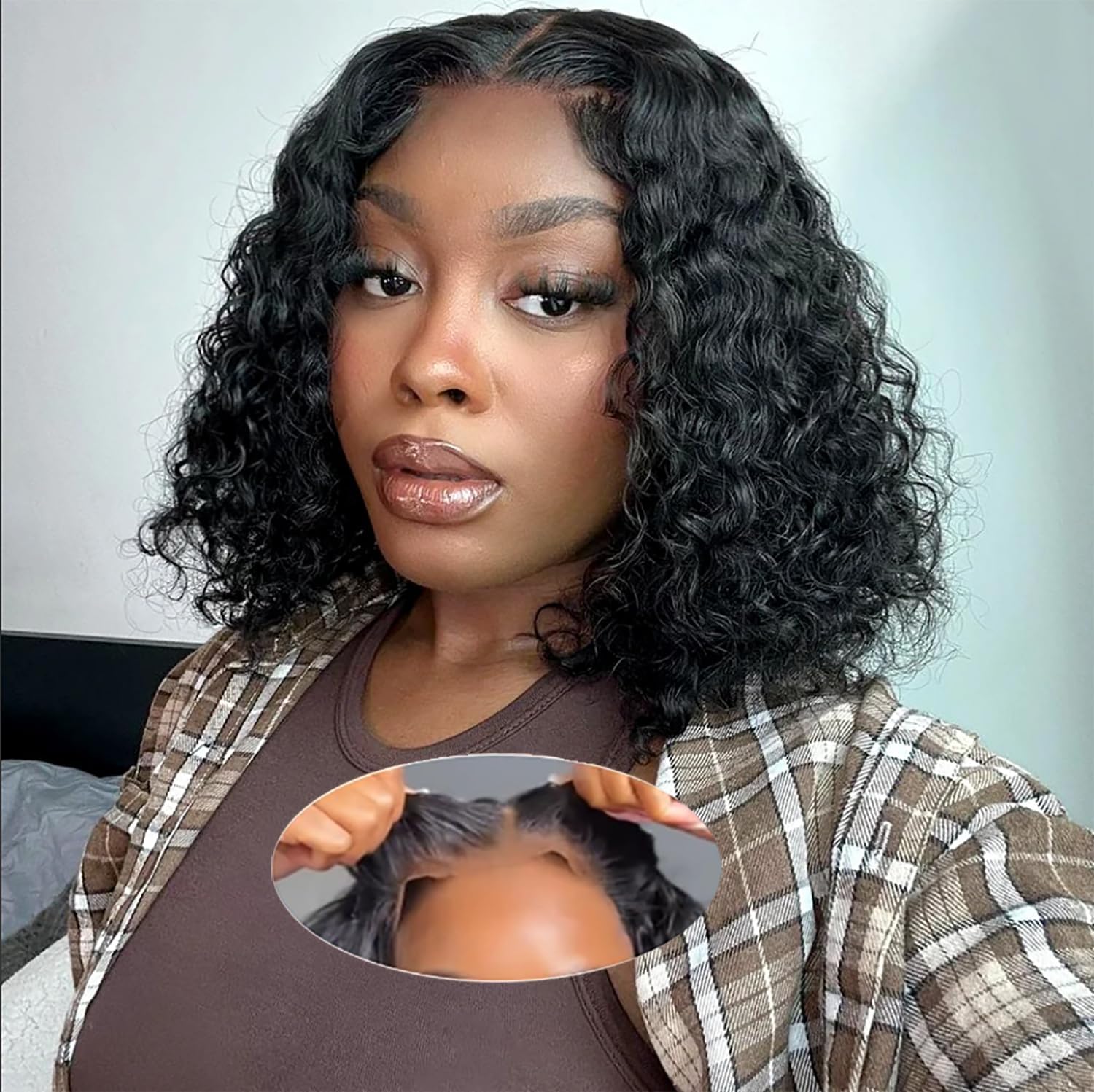 Wear and Go Glueless Wigs Human Hair Pre Plucked Pre Cut Deep Wave Curly Bob Wig Lace Front Wigs for Black Women Human Hair 180% Density 4x4 Lace Closure Glueless Bob Wigs Human Hair 10 Inch