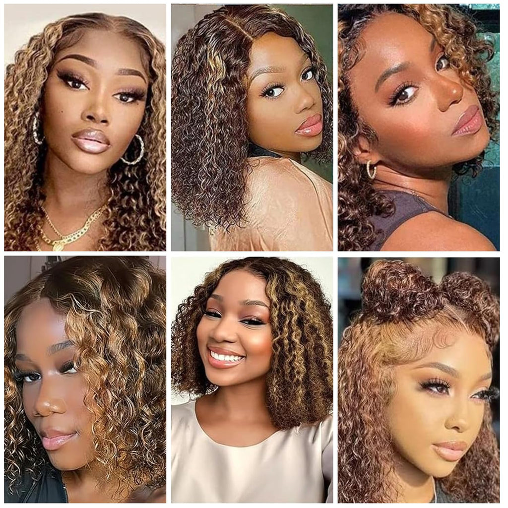 Wear and Go Glueless Wigs Human Hair Pre Plucked Pre Cut Deep Wave Curly Bob Wig Lace Front Wigs for Black Women Human Hair 180% Density 4x4 Lace Closure Glueless Bob Wigs Human Hair 10 Inch