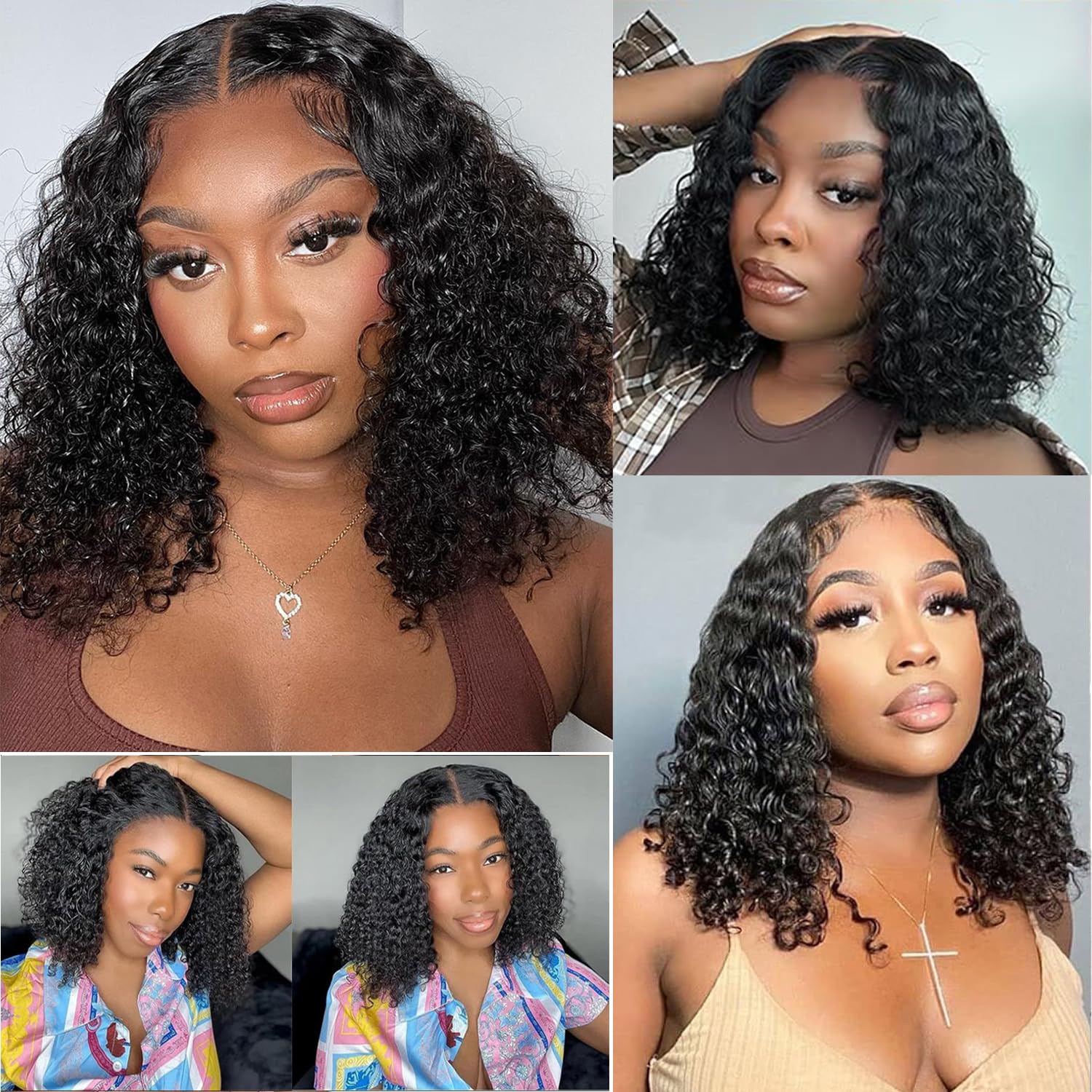 Wear and Go Glueless Wigs Human Hair Pre Plucked Pre Cut Deep Wave Curly Bob Wig Lace Front Wigs for Black Women Human Hair 180% Density 4x4 Lace Closure Glueless Bob Wigs Human Hair 10 Inch