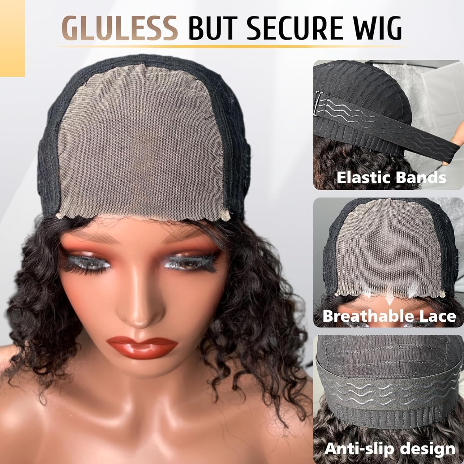 Wear and Go Glueless Wigs Human Hair Pre Plucked Pre Cut Deep Wave Curly Bob Wig Lace Front Wigs for Black Women Human Hair 180% Density 4x4 Lace Closure Glueless Bob Wigs Human Hair 10 Inch