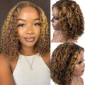 Wear and Go Glueless Wigs Human Hair Pre Plucked Pre Cut Deep Wave Curly Bob Wig Lace Front Wigs for Black Women Human Hair 180% Density 4x4 Lace Closure Glueless Bob Wigs Human Hair 10 Inch
