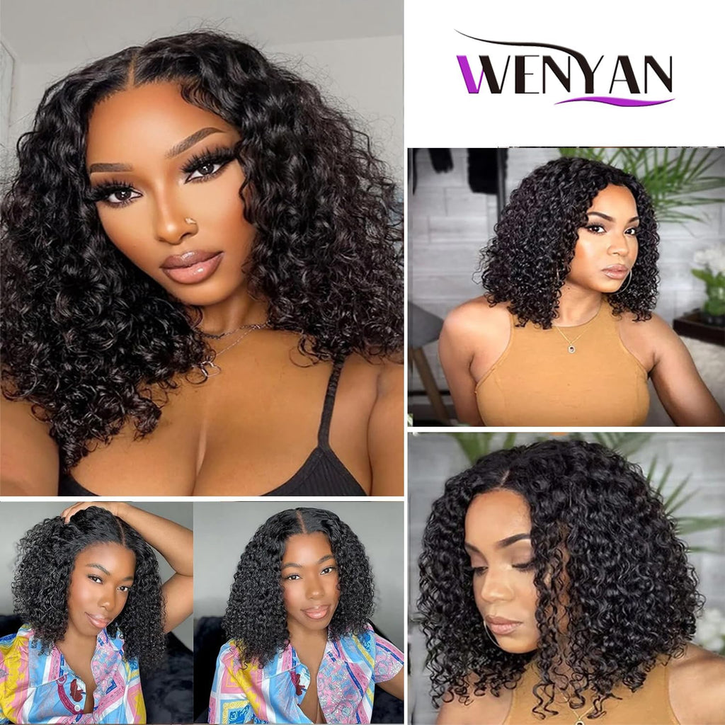Wear and Go Glueless Wigs Human Hair Pre Plucked Pre Cut Deep Wave Curly Bob Wig Lace Front Wigs for Black Women Human Hair 180% Density 4x4 Lace Closure Glueless Bob Wigs Human Hair 10 Inch