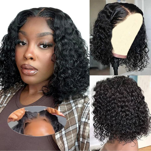 Wear and Go Glueless Wigs Human Hair Pre Plucked Pre Cut Deep Wave Curly Bob Wig Lace Front Wigs for Black Women Human Hair 180% Density 4x4 Lace Closure Glueless Bob Wigs Human Hair 10 Inch