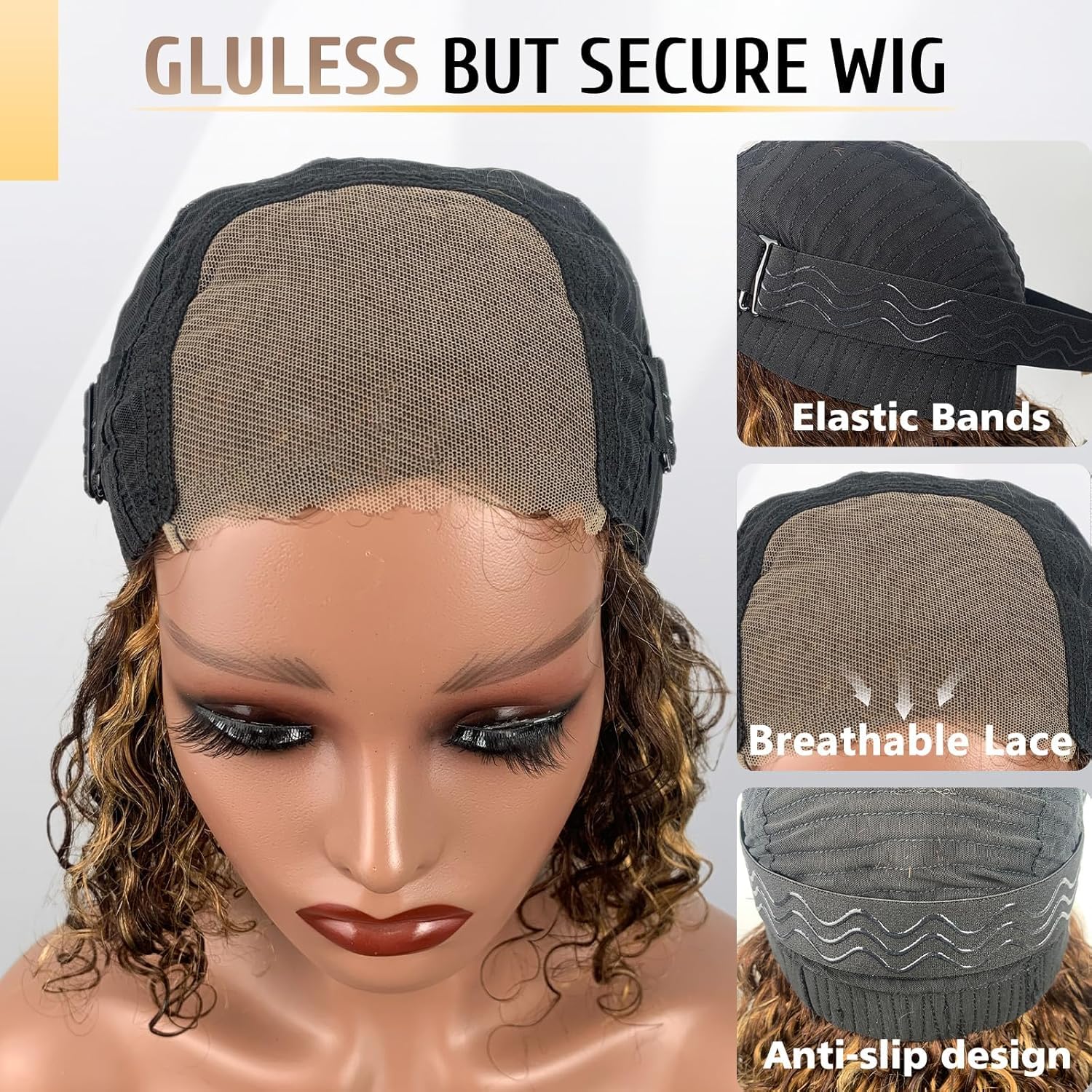 Wear and Go Glueless Wigs Human Hair Pre Plucked Pre Cut Deep Wave Curly Bob Wig Lace Front Wigs for Black Women Human Hair 180% Density 4x4 Lace Closure Glueless Bob Wigs Human Hair 10 Inch